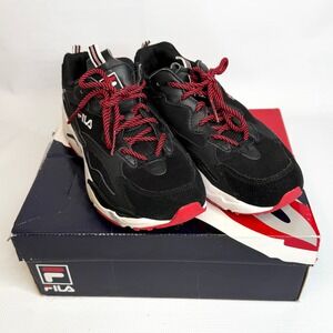 Fila Ray Tracer Kids Size 7 Black White Red Chunky Retro Walking Sneakers Nice!